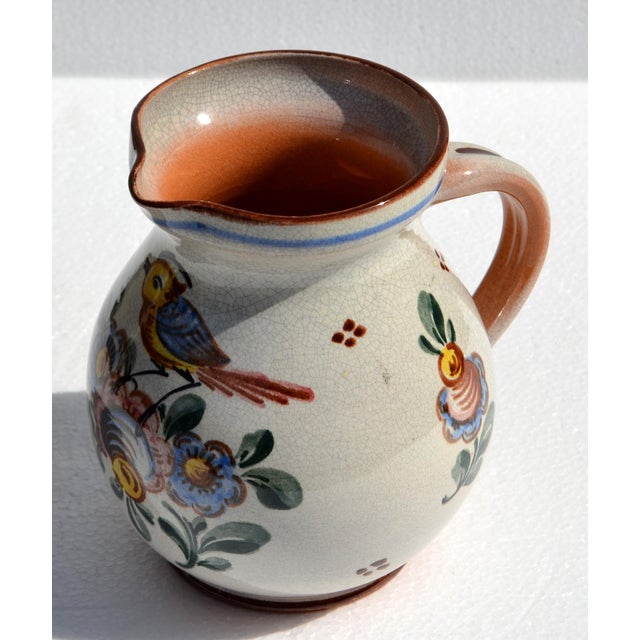 1950s American Earthenware Stoneware Folk Art Pitcher Hand Painted Rustic Cottage For Sale - Image 16 of 18