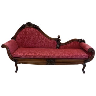 Antique Victorian Carved Mahogany Chaise Lounge, 1860 For Sale