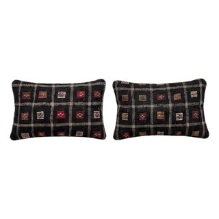 Turkish Wool Lumbar Kilim Pillow Cover 16'' X 24'' - Set of Two For Sale