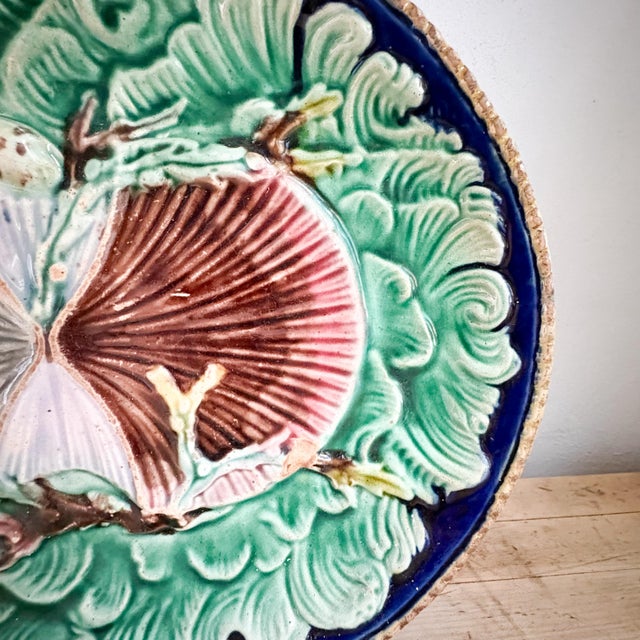 Josiah Wedgwood Antique Wedgwood "Waves and Shells" Majolica Oval Platter For Sale - Image 4 of 13