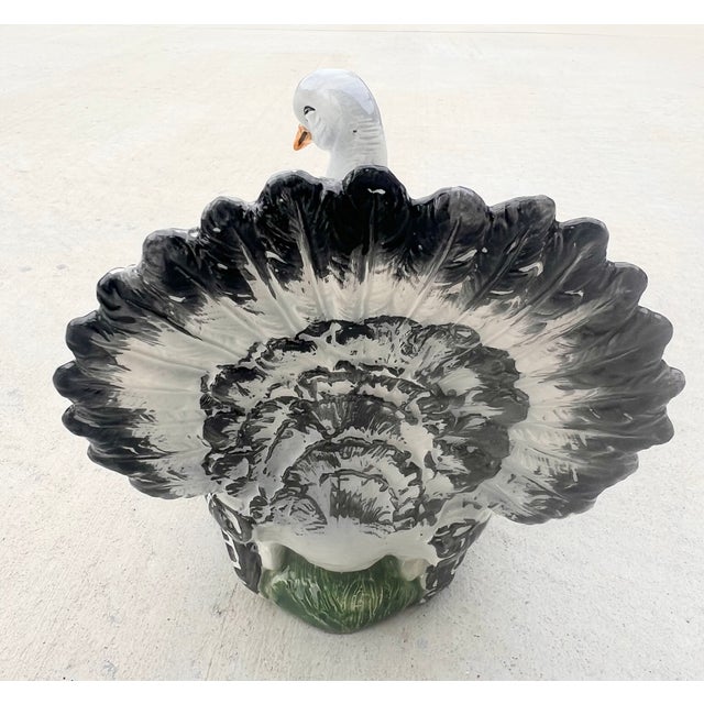 Traditional Mid Century Vintage Italian Majolica Turkey Tureen Bowl With Ladle Thanksgiving For Sale - Image 3 of 8