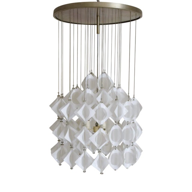 Italian Aluminum and Opaline Glass Ceiling Lamp from Mazzega, 1969 For Sale