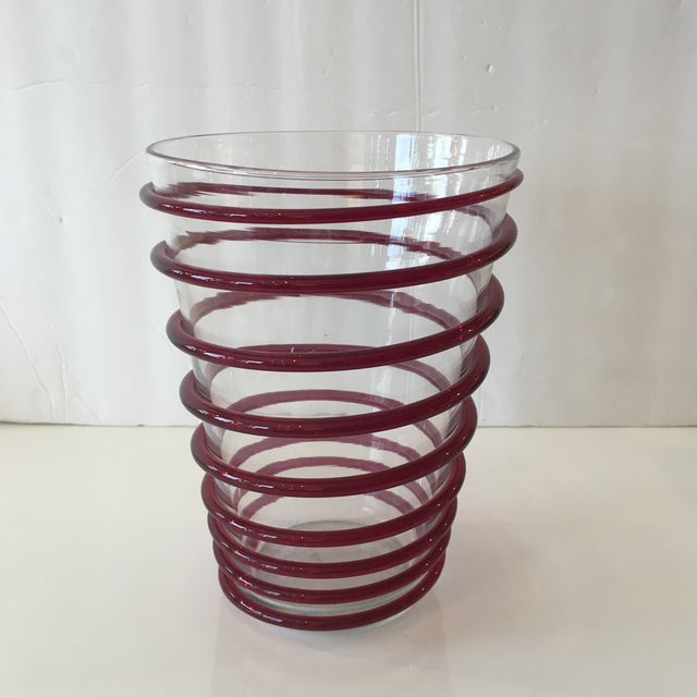 Vintage Blenko Red Swirl and Transparent Handblown Glass Vase Chairish