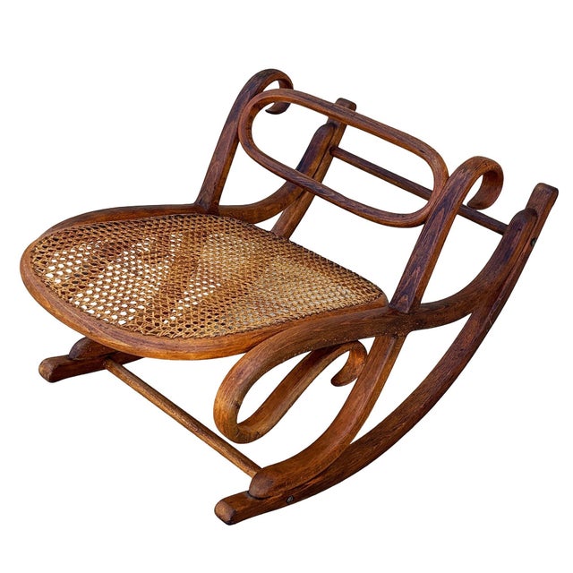 Victorian 1900-1909 Vienna Secession Bent Oak & Cane Rocking Foot W/ Bolt Stool by Thonet No.7001 For Sale - Image 3 of 8
