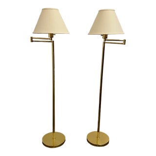 Pair of Hansen Adjustable Arm Brass Floor Lamps For Sale