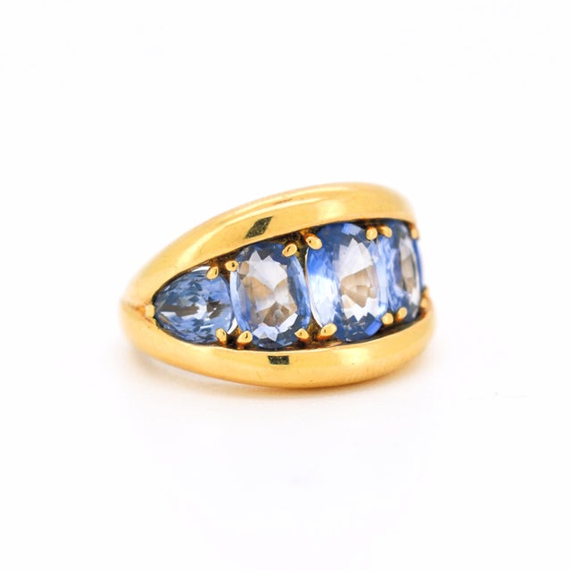 Vintage 1980 Dome Ring, 18-Carat Gold, Natural Sapphires (4 Carats Total), Size 6.25 For Sale - Image 9 of 9