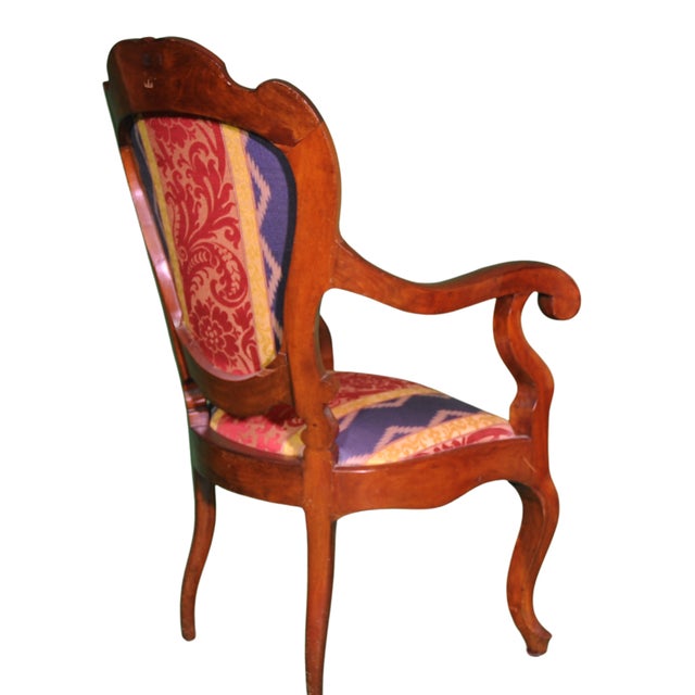 Louis XV Rococo Style Armchair in Carved Wood and Damask Upholstery, 1850s For Sale - Image 4 of 9