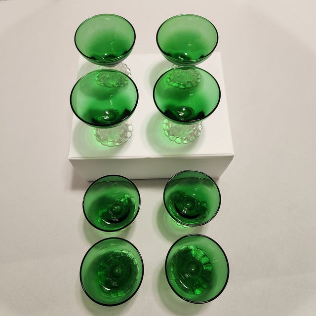 Forest Green 1950s Forest Green "Boopie / Burple" Sherbet Champagne Glasses Anchor Hocking - Set of 8 For Sale - Image 8 of 8