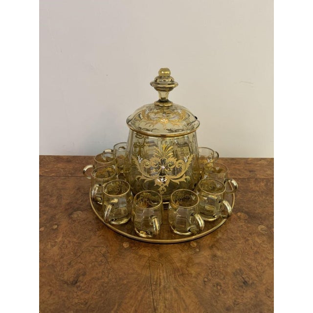 Antique Bohemian Glass Punch Bowl Set, 1900, Set of 12 For Sale - Image 14 of 14