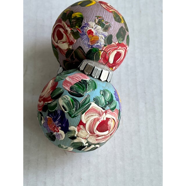 Hand Painted Flower Christmas Ornaments-6 For Sale - Image 11 of 11
