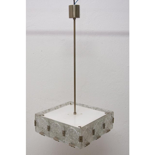 Silver Mid-Century Pendant Lamp in Glass & Chromed Steel from Kamenický Šenov, Czechoslovakia, 1970s For Sale - Image 8 of 15