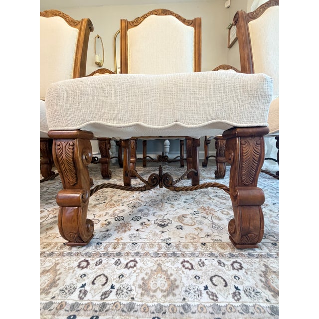 Set of 6 European Barley Twist Carved Upholstered Dining Chairs, Late 20th Century For Sale - Image 9 of 12