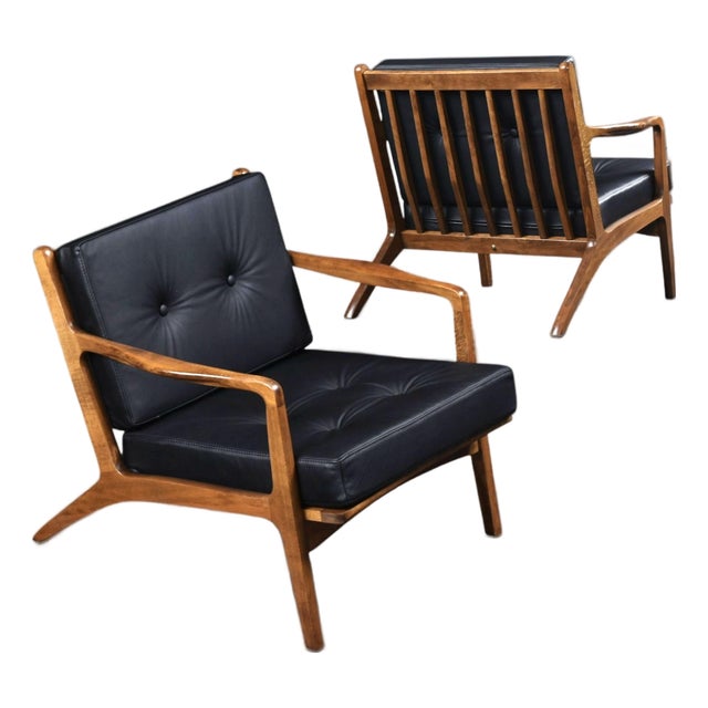 Pair of Otto Gerdau Italian 1950s Lounge Chairs in New Black Leather For Sale