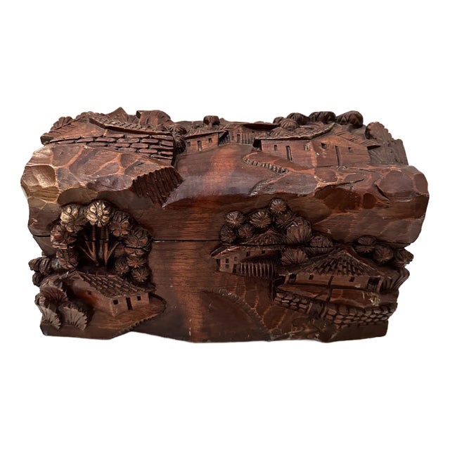 Wood Carved Vintage Box For Sale