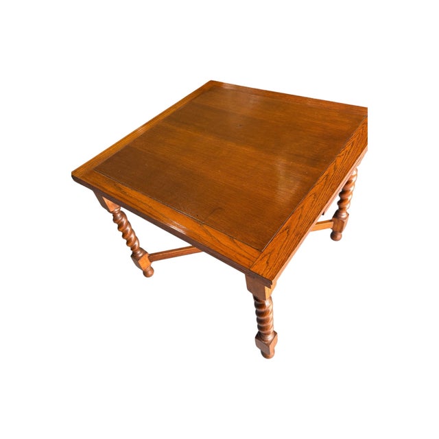 Brown 1930s Draw Leaf Table - Solid Oak - Barley Twist For Sale - Image 8 of 10