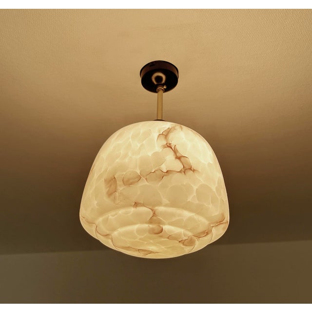 Metal Art Deco Pendant Light in Marble Glass, 1930s For Sale - Image 7 of 18