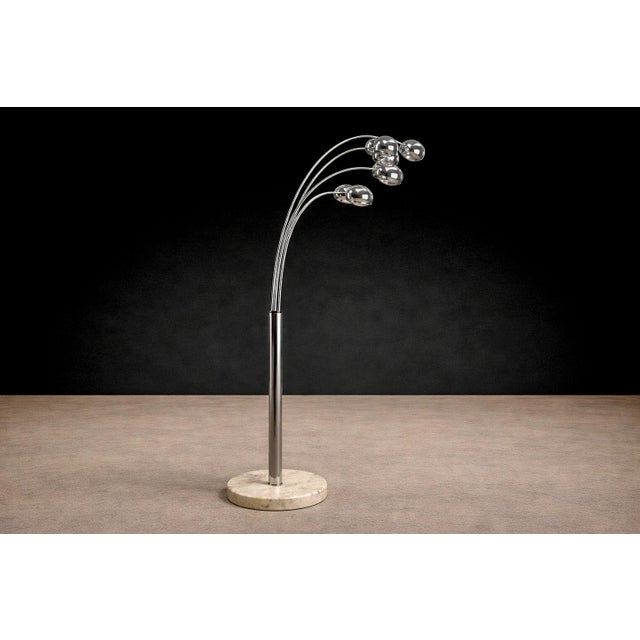 Floor Lamp With Five Bulbs in Chrome, Glass & Marble, Unknown, 1960s For Sale - Image 4 of 9