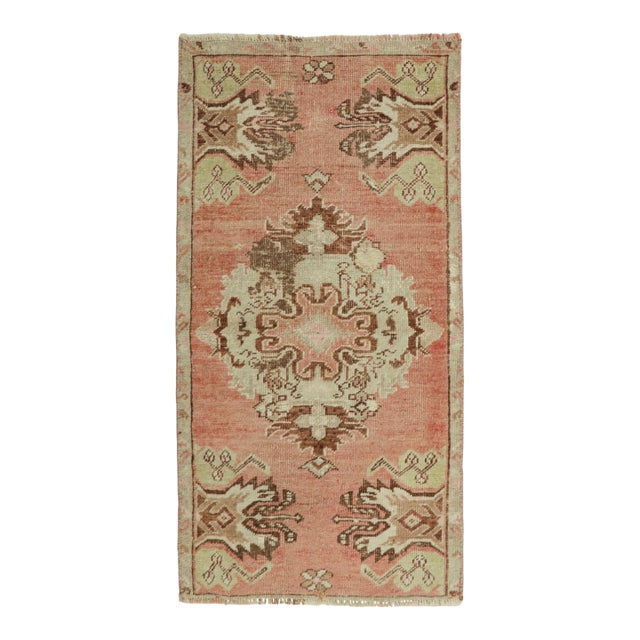 Vintage Turkish Rug in Pink & Cream With Colorful Floral Medallion | Rug & Kilim For Sale