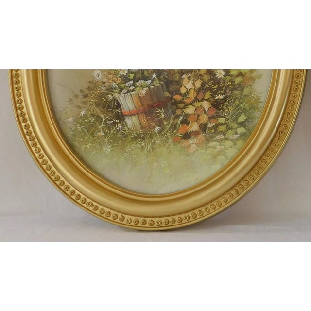 Gold Large Pair Vintage 1970s Oval Gold Roses Syroco Floral Cabin Glass Hanging Pictures Framed Wall Decor For Sale - Image 8 of 10