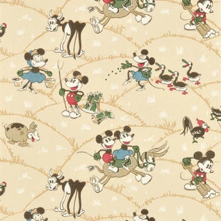 Sanderson Mickey At the Farm Wallpaper in Butterscotch For Sale