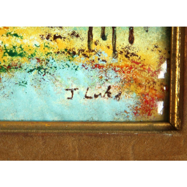 Vintage Mid Century Enamel on Copper Landscape W/ Figures For Sale - Image 4 of 6