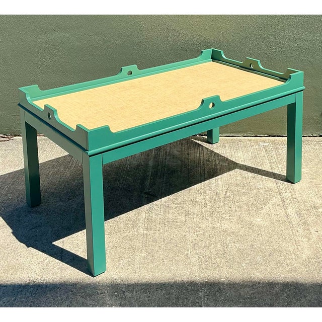 Early 21st Century Vintage Oomph Lacquered Coffee Table With Seagrass Top For Sale - Image 5 of 12