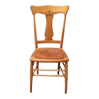 Antique New England T-Back Punch Holes Seat Maple Chair, 1860s For Sale