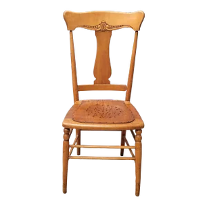 Antique New England T-Back Punch Holes Seat Maple Chair, 1860s