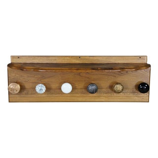 Antique Oak Coat Rack Shelf Salvaged Door Knob Hooks Grapevine Architectural 30" For Sale