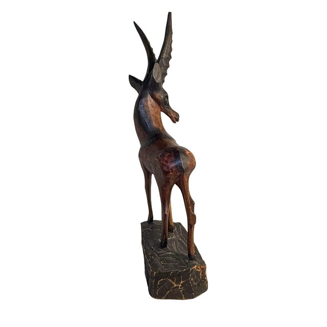 Traditional Vintage Hand-Carved Wood Gazelle Antelope Sculpture, 25” For Sale - Image 3 of 11