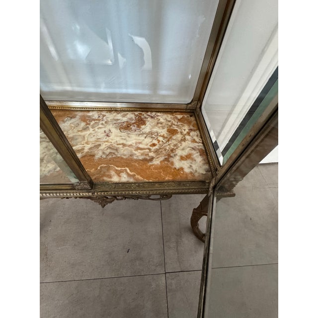 Antique French Brass & Glass Vitrine Cabinet With Onyx Marble Top, C. 1900 For Sale - Image 9 of 12