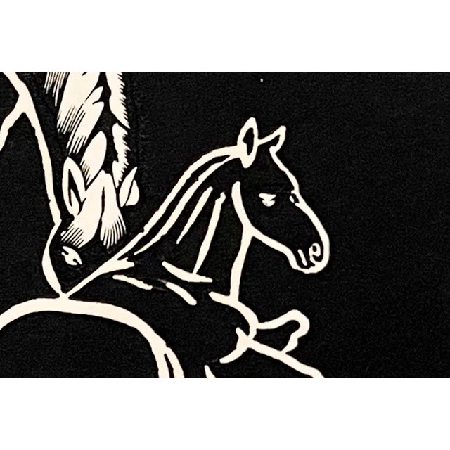 Mid-Century Modern "Mother and Foal" From 'Horses, White on Black' Wood Block Print, 1958 For Sale - Image 3 of 5