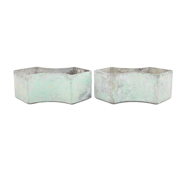 Mid-Century Modern MCM Convex Planters With Green Patina For Sale - Image 3 of 3