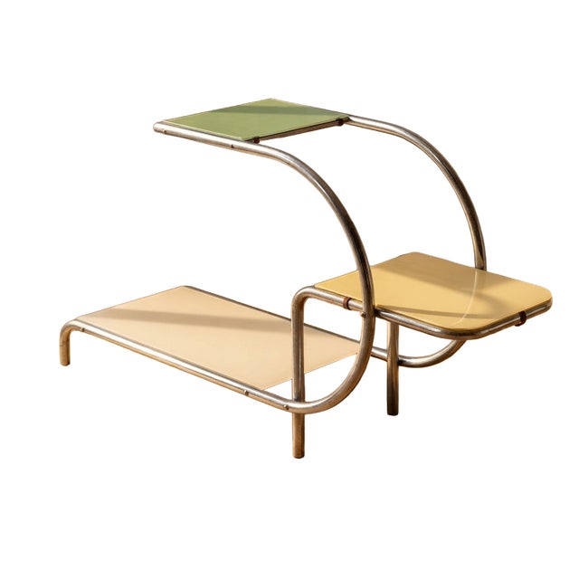 Mid-Century Bauhaus Plant Stand in Chrome-Plated Steel and Glass by Emile Guyot, Former Czechoslovakia, 1950s For Sale
