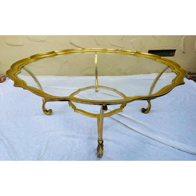 Vintage Scalloped Brass & Glass Coffee Table Manner of Labarge Italy For Sale - Image 11 of 11