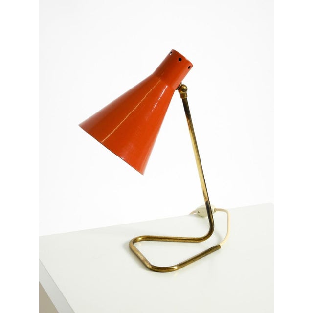 Large Mid-Century Modern Brass Table Lamp with Brick-Red Shade, 1950s For Sale - Image 9 of 18