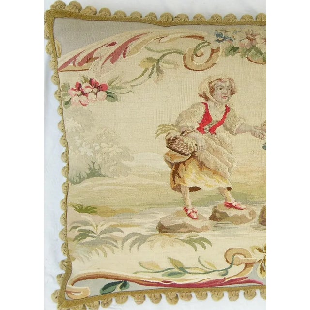 Brass Circa 1850 Antique French Tapestry Pillow For Sale - Image 8 of 9