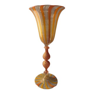 Italian Handcrafted Chalice in Yellow Blown Murano Glass 1970 For Sale