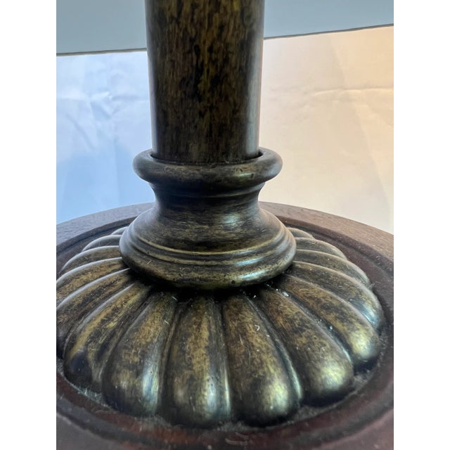 1990s Wooden Table Lamps with Shaped Design and Pleated Silk Shade - A Pair For Sale - Image 11 of 13