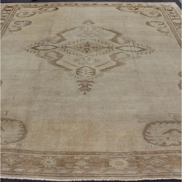 Large Square Size Vintage Turkish Oushak Rug in Earthy Tones With Medallion. kwarugs/ Keivan Woven Arts / Rug TU-ERD-03,...