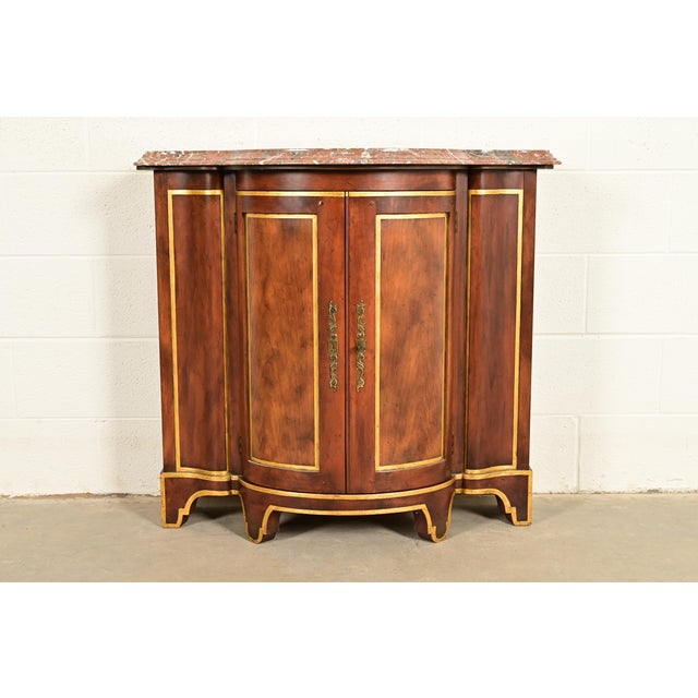 Baker Furniture Italian Provincial Carved Cherry Wood, Parcel Gilt, and Marble Top Demilune Sideboard or Bar Cabinet For Sale - Image 16 of 16