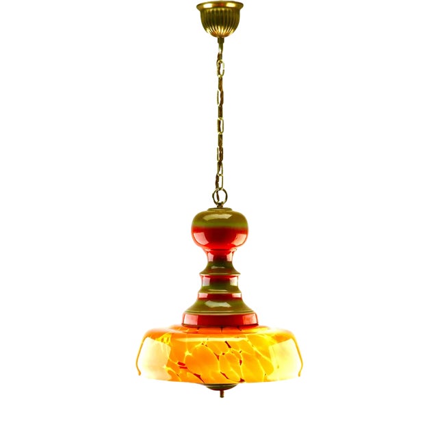 Mid-Century Murano Glass Shade in Various Colours Ceramic Mount Pendant Light For Sale