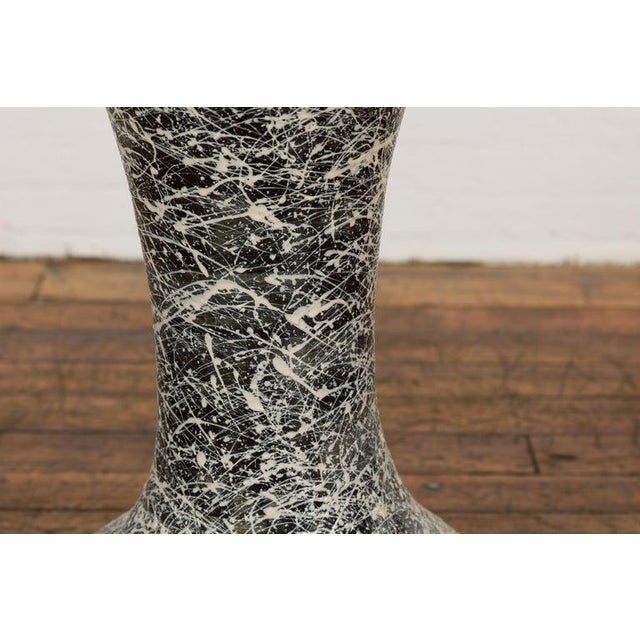 Tall Prem Collection Artisan Made Black & White Vase with Dripping Décor For Sale - Image 12 of 12