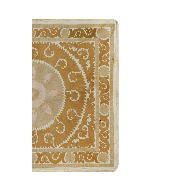 Vintage Suzani from Samarkand, circa 1900s. Dimension; 50'' x 53" inches / 126 x 135 cm / 4'1'' x 4'4'' Material: 100%...