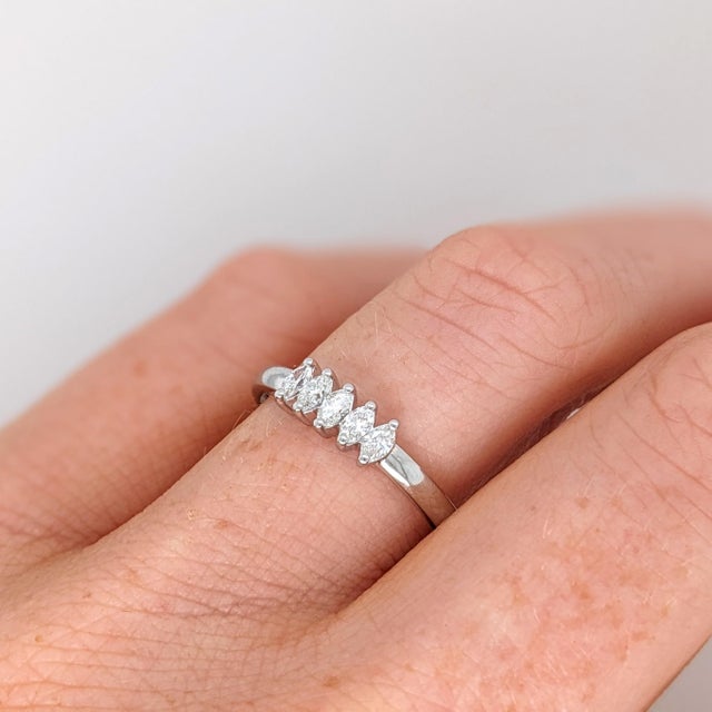 Modern Diamond Band Ring in Solid 14k Gold | Marquise 3.5x2mm | Earth Mined Diamonds, Size 6.75 For Sale - Image 3 of 7