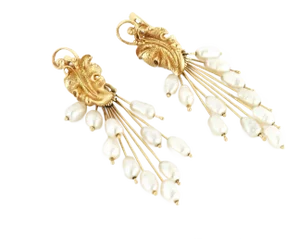 14k Yellow Gold Freshwater Pearls Convertible Style Dangle Earrings - 2 Pieces