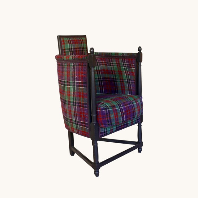 Large Antique Armchair with High Armrests in Tartan Fabric, 1890s For Sale - Image 13 of 13