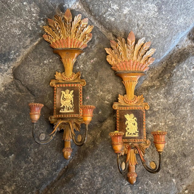 1950s Neo Classic Style Lacquered Wood Florentine Wall Sconces - Set of 2 For Sale - Image 13 of 13