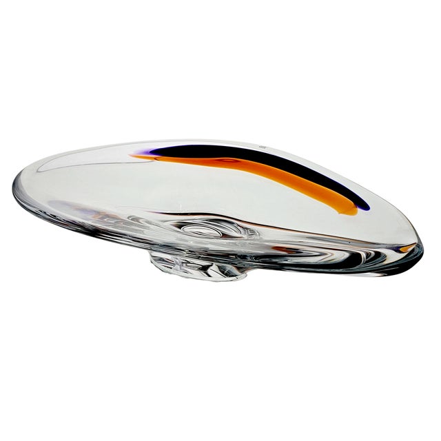 Kosta Boda Göran Wärff for Kosta Boda Orchid Glass Dish – Signed 17.5" Sculptural Centerpiece Bowl, Sweden For Sale - Image 4 of 12