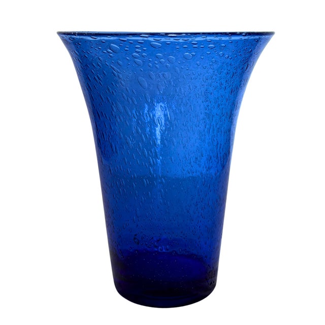 Large Mid-Century Modern French Hand-Blown Cobalt Blue Bubble Glass Vase from Biot, 1960s For Sale - Image 4 of 8